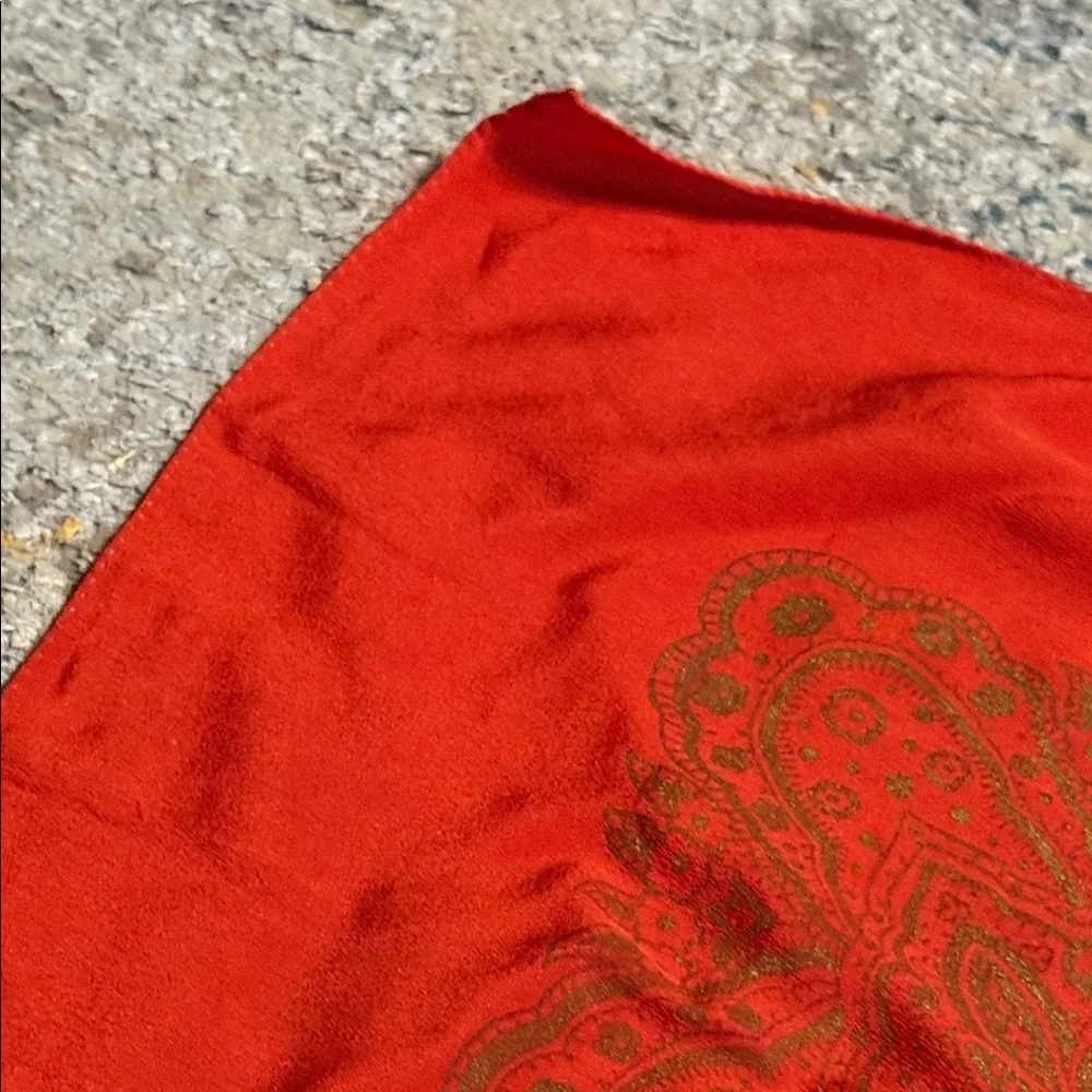 VINTAGE Silk Red and Gold Scarf 33”